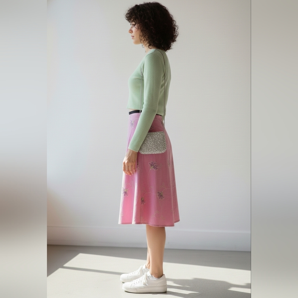 Trixxi Junior's Vintage Lavender Floral Embroidered Midi A-Line Skirt Size 3 🐈 - Picture 6 of 12